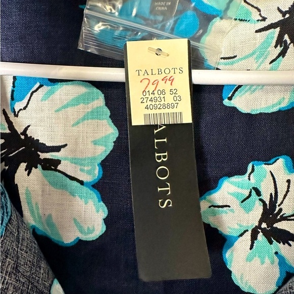 Talbots 100% Linen Beaded Neckline Hawaiian Tunic Dress Size Large NWT! - Picture 7 of 8